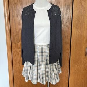 Eddie Bauer Gray Cardigan Sweater w/Crochet Detail Size L